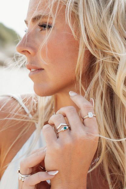 Teal Sea Glass & Diamond Ring in 9ct White Gold – Handcrafted Ocean - Inspired Engagement RingRingsBooblinka Jewellery