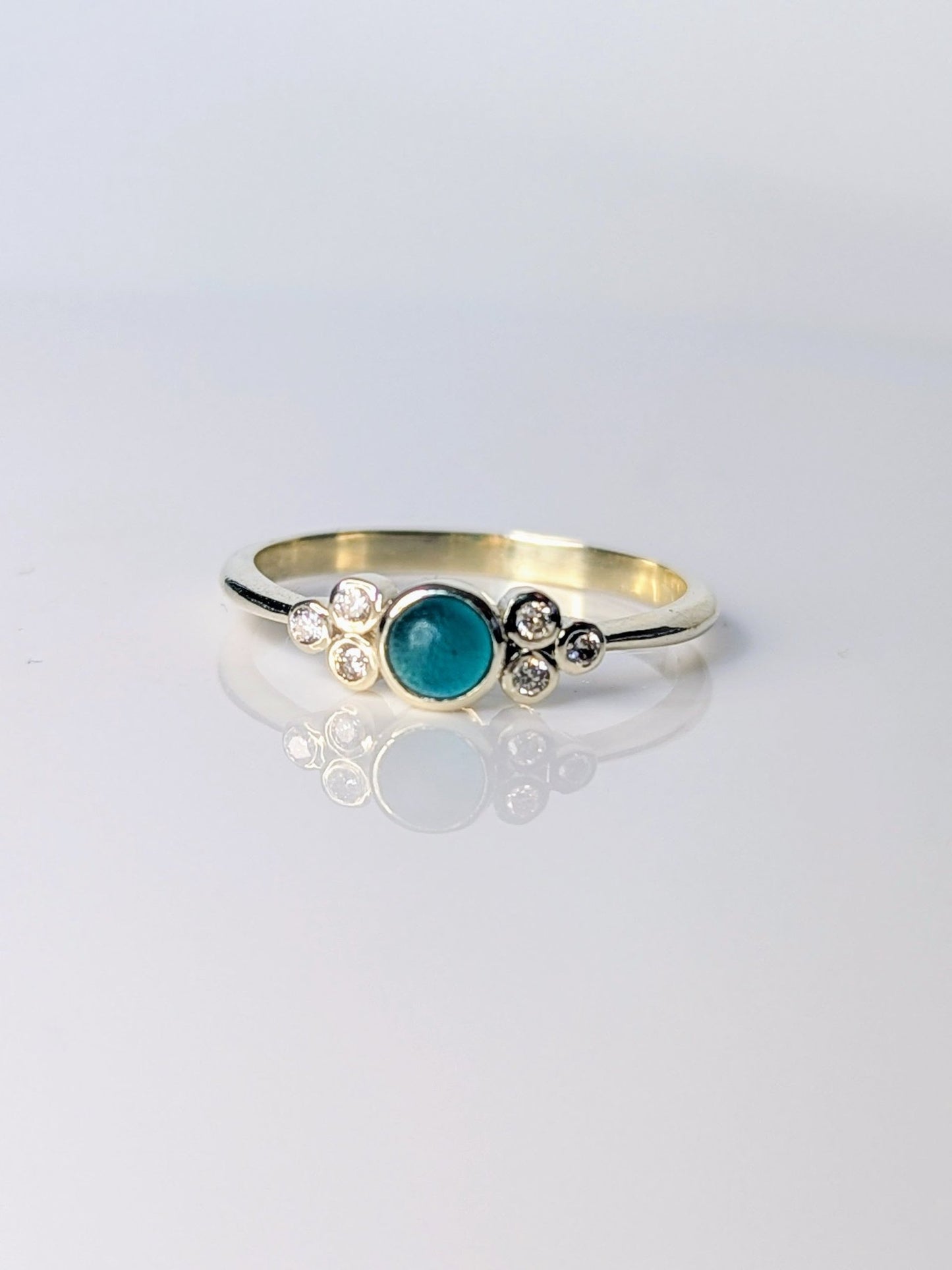 Teal Sea Glass & Diamond Ring in 9ct White Gold – Handcrafted Ocean - Inspired Engagement RingRingsBooblinka Jewellery