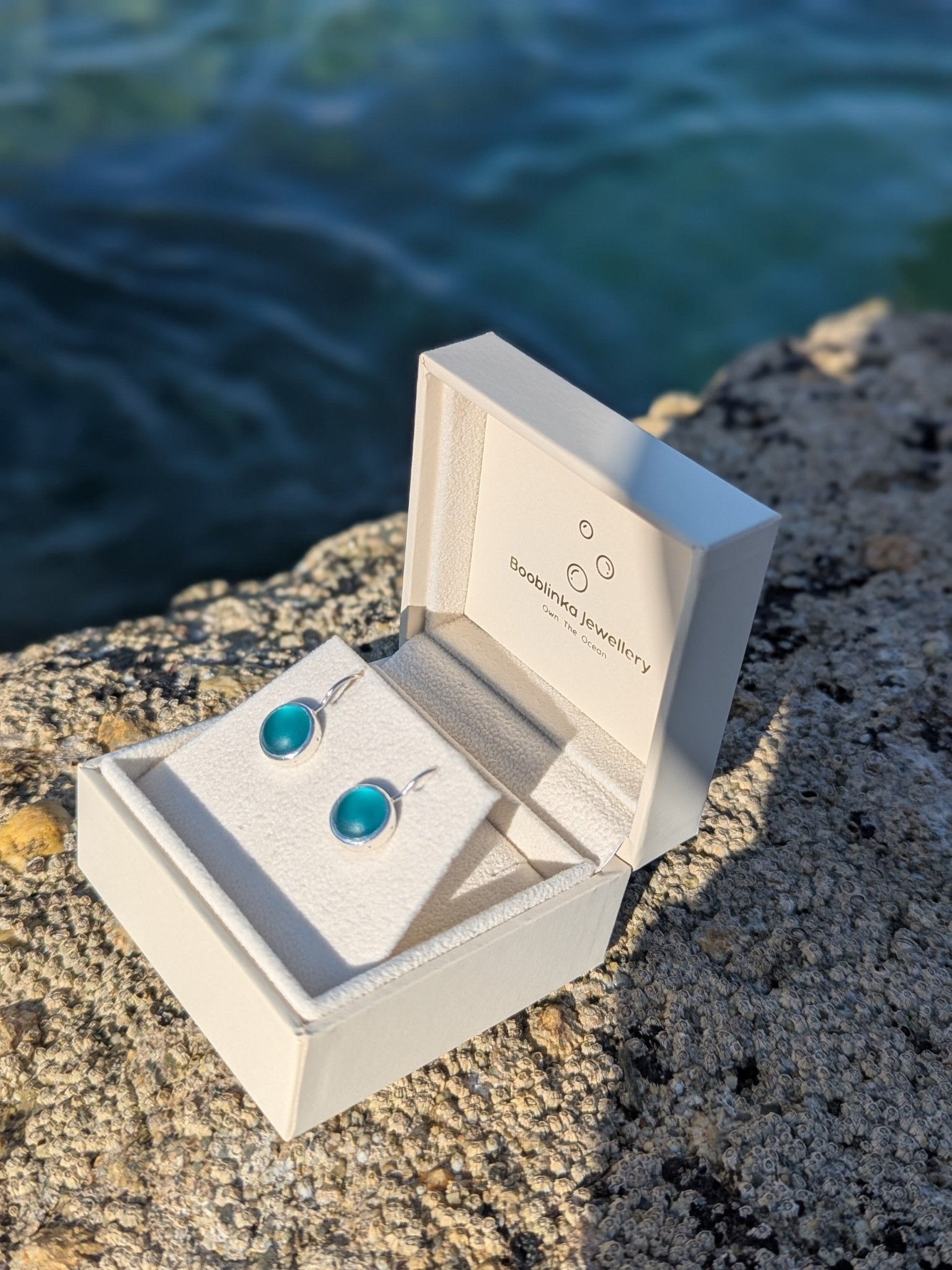 Teal Sea Glass Drop Earrings in Sterling SilverEarringsBooblinka Jewellery