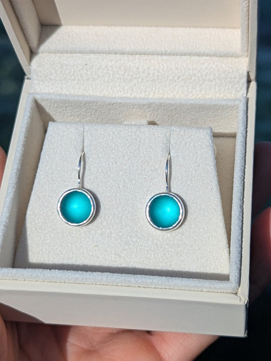 Teal Sea Glass Drop Earrings in Sterling SilverEarringsBooblinka Jewellery