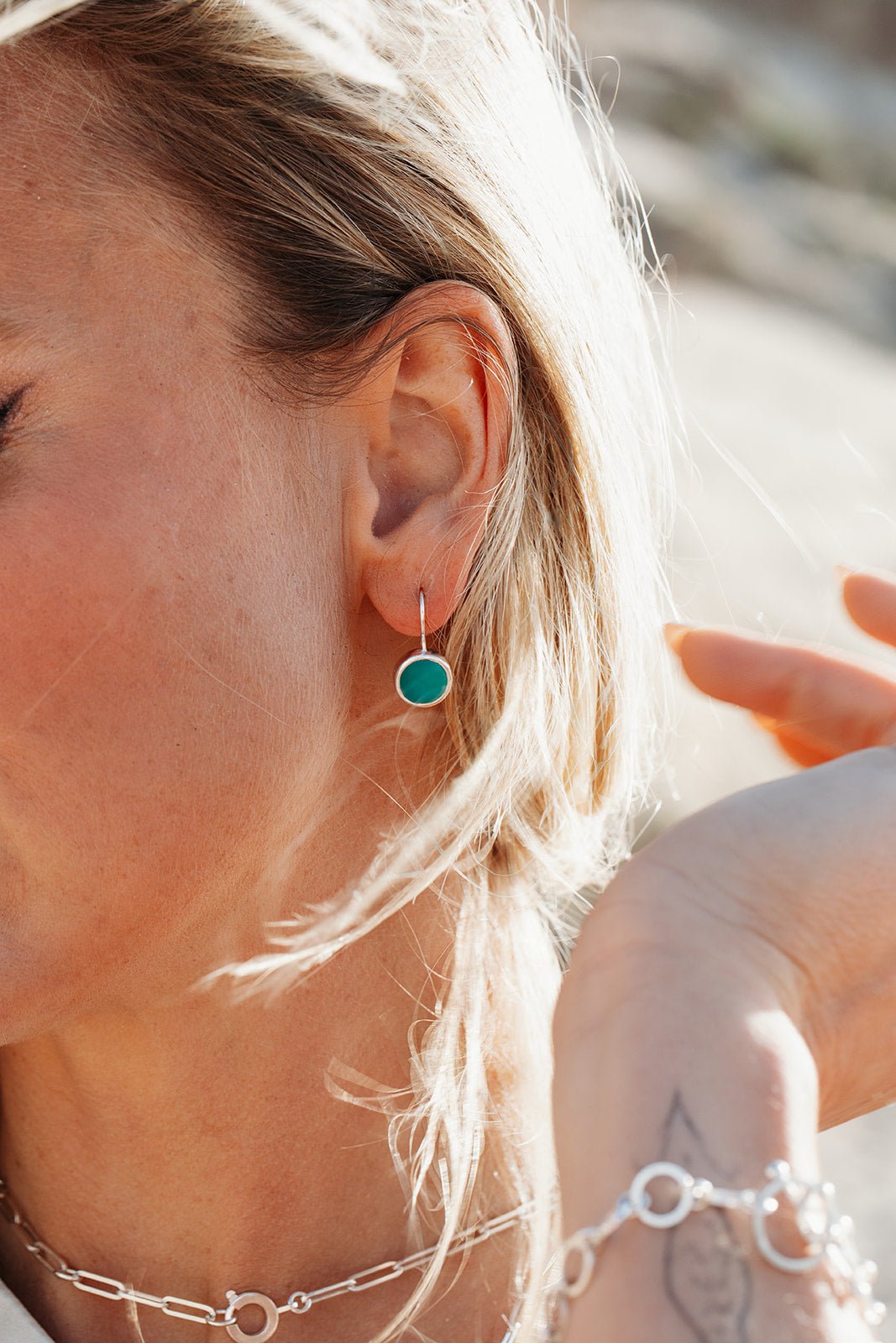 Teal Sea Glass Drop Earrings in Sterling SilverEarringsBooblinka Jewellery