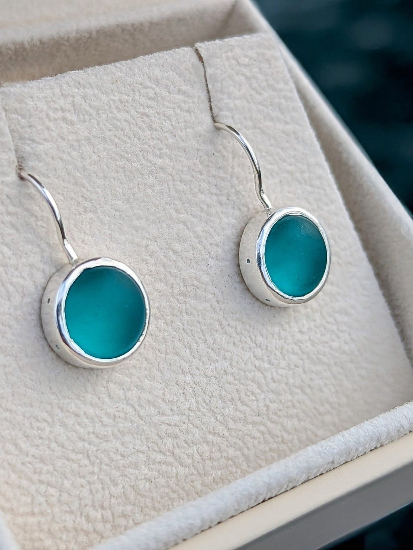 Teal Sea Glass Drop Earrings in Sterling SilverEarringsBooblinka Jewellery