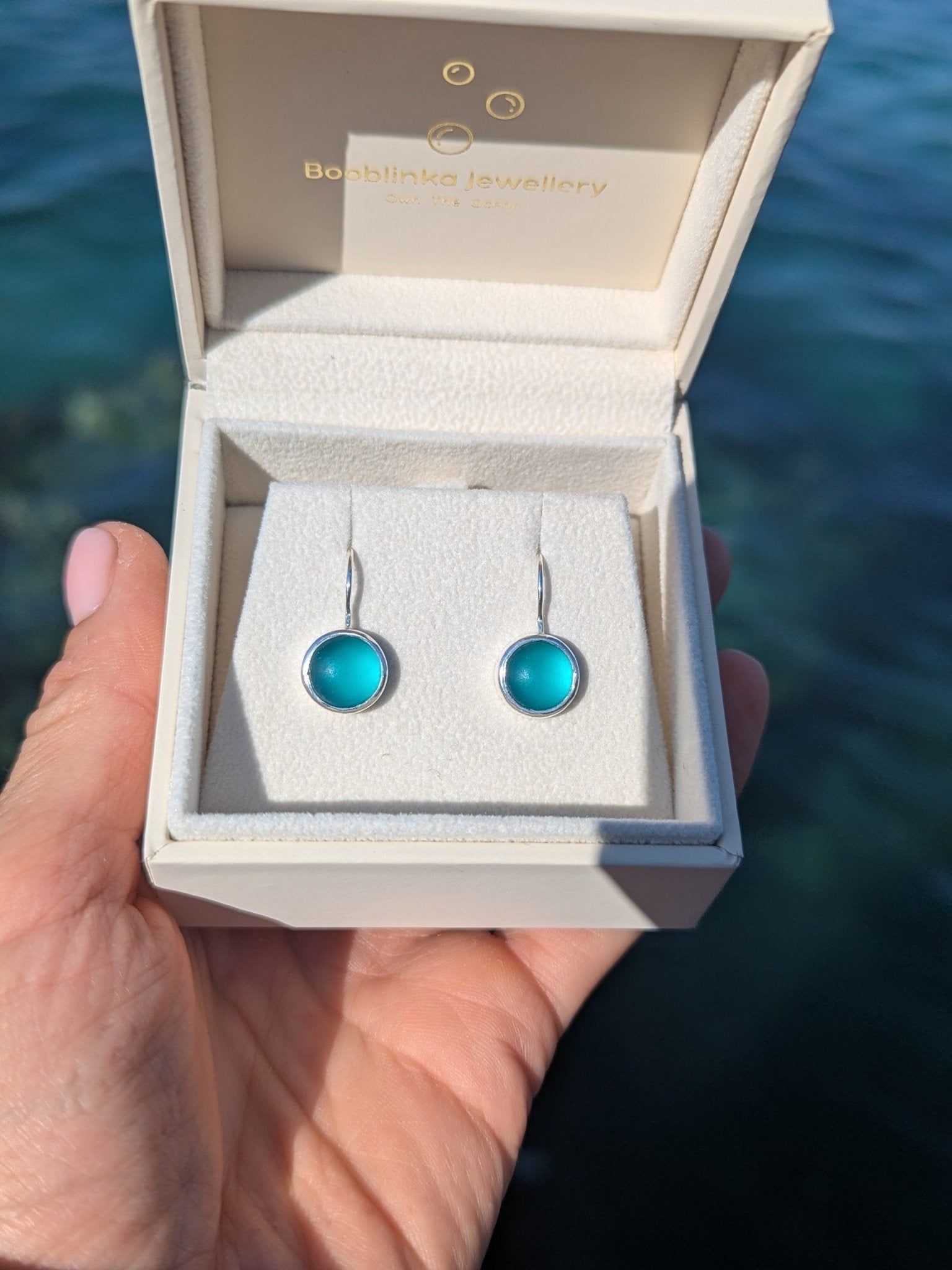 Teal Sea Glass Drop Earrings in Sterling SilverEarringsBooblinka Jewellery