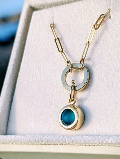 Teal Sea Glass Gold Necklace with Removable Connector and Paperclip ChainNecklacesBooblinka Jewellery
