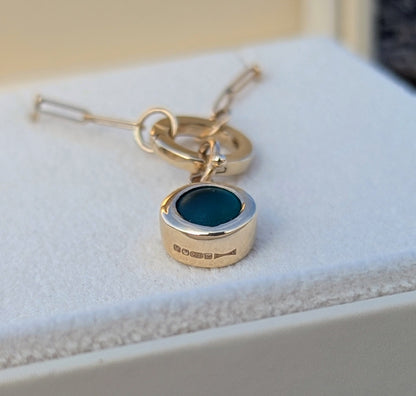 Teal Sea Glass Gold Necklace with Removable Connector and Paperclip ChainNecklacesBooblinka Jewellery