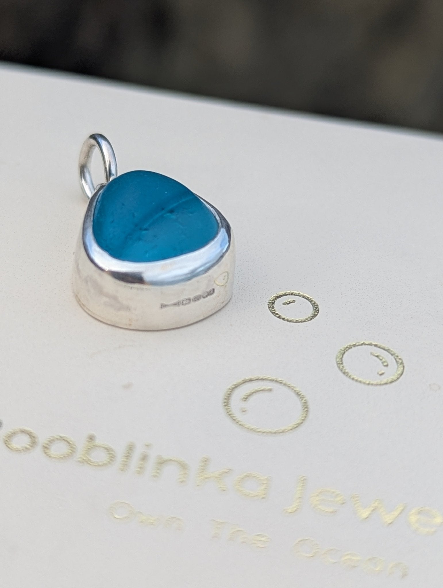 Two - Tone Blue Sea Glass Necklace with Removable Charm and Paperclip Chain in Sterling SilverNecklacesBooblinka Jewellery