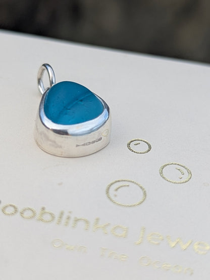 Two - Tone Blue Sea Glass Necklace with Removable Charm and Paperclip Chain in Sterling SilverNecklacesBooblinka Jewellery
