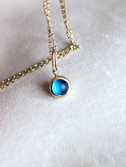 Vibrant Blue Sea Glass Pendant - Solid Gold NecklaceNecklacesBooblinka Jewellery