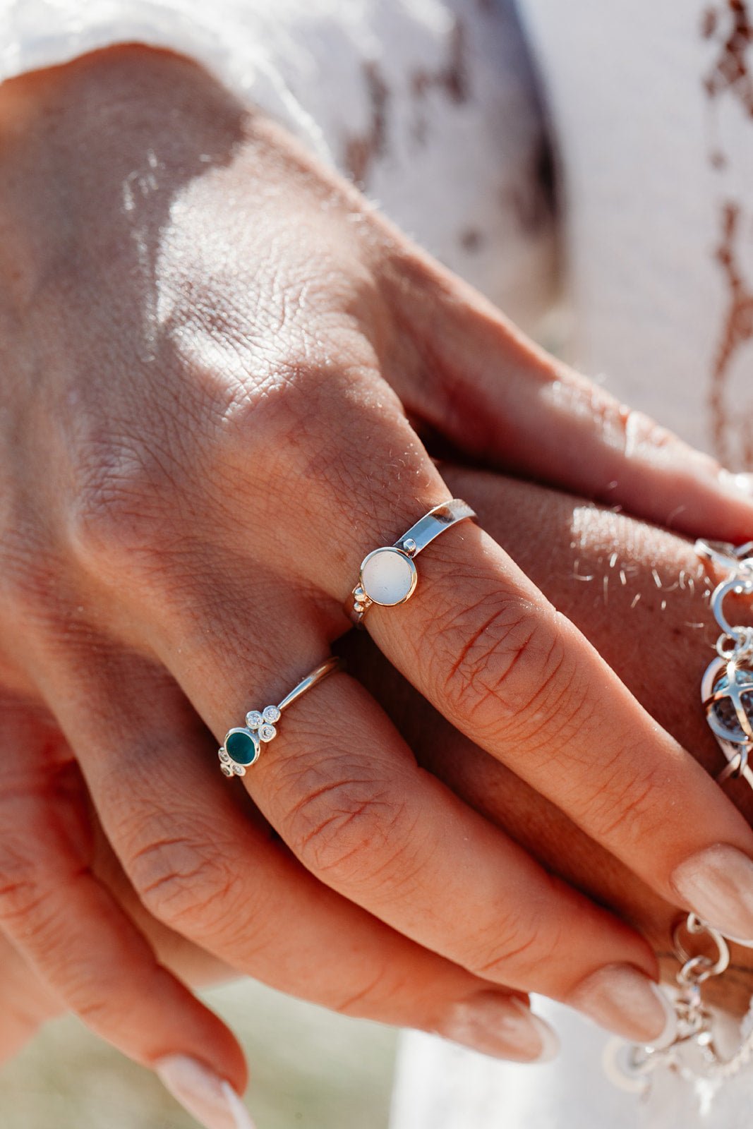 White Sea Glass Ring in Gold and Silver – Handmade in CornwallRingsBooblinka Jewellery