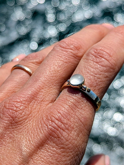 White Sea Glass Ring in Gold and Silver – Handmade in CornwallRingsBooblinka Jewellery