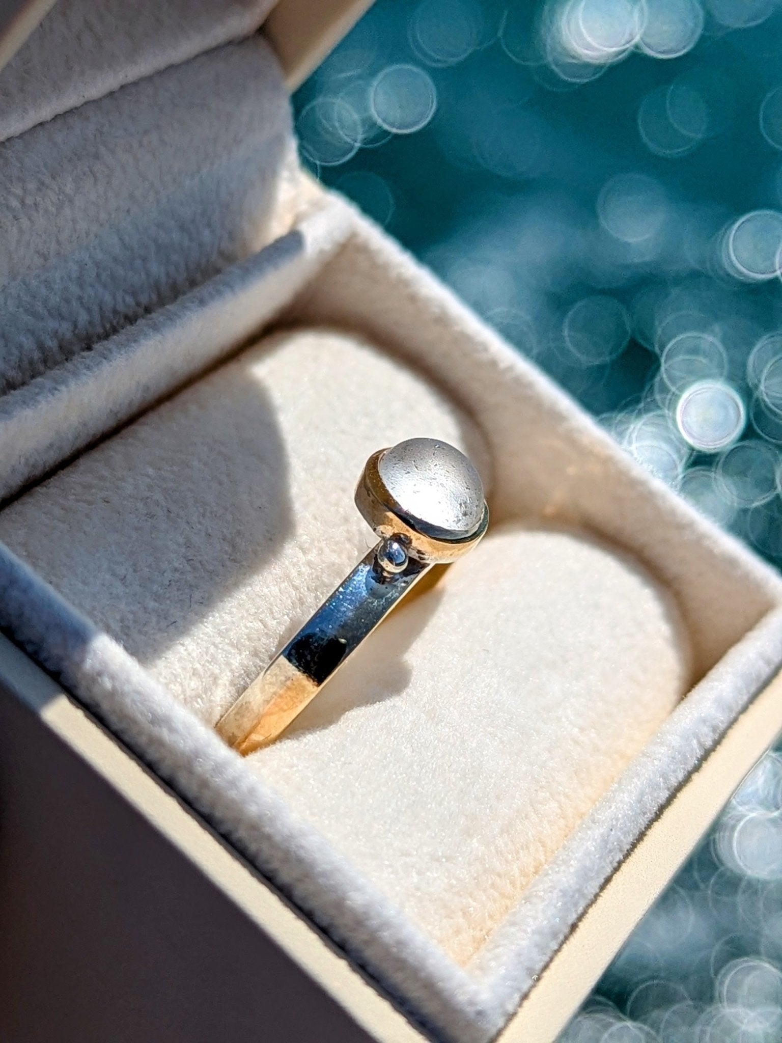 White Sea Glass Ring in Gold and Silver – Handmade in CornwallRingsBooblinka Jewellery