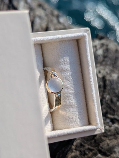 White Sea Glass Ring in Gold and Silver – Handmade in CornwallRingsBooblinka Jewellery
