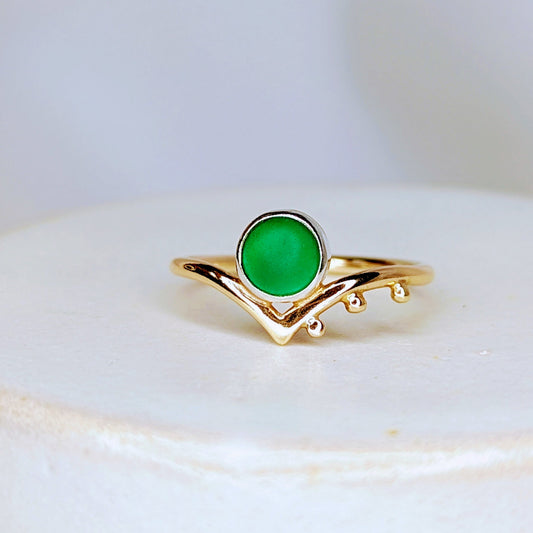 9 Carat Yellow Gold Green Sea Glass Ring - ALLURE Collection by Booblinka Jewellery 