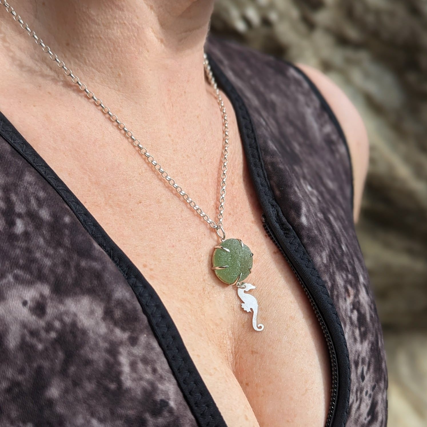 Unique Green Seahorse Sea Glass Necklace - Booblinka Jewellery