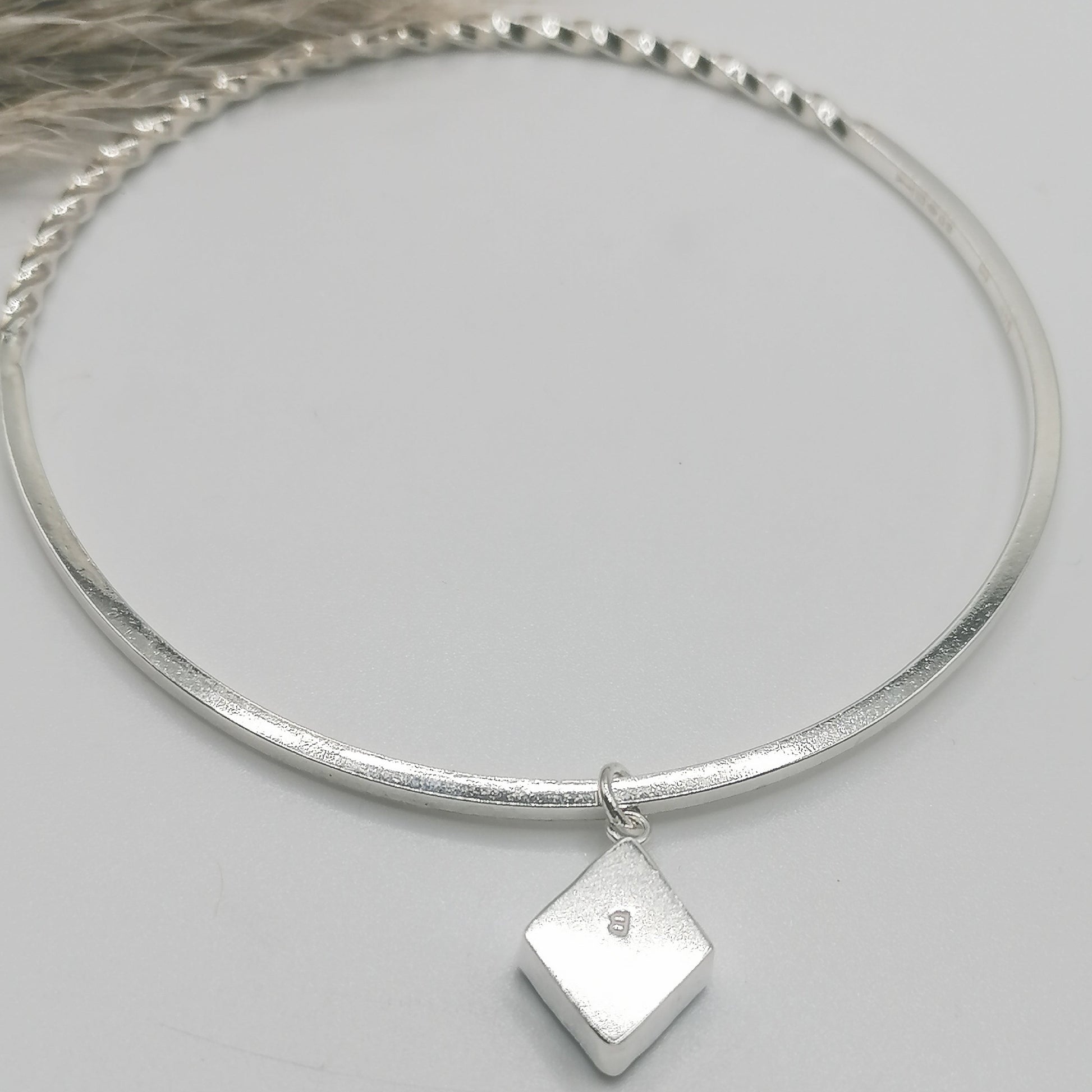 Contemporary Green Sea Glass Half Twisted Silver Bangle Booblinka Jewellery Mothers day gift