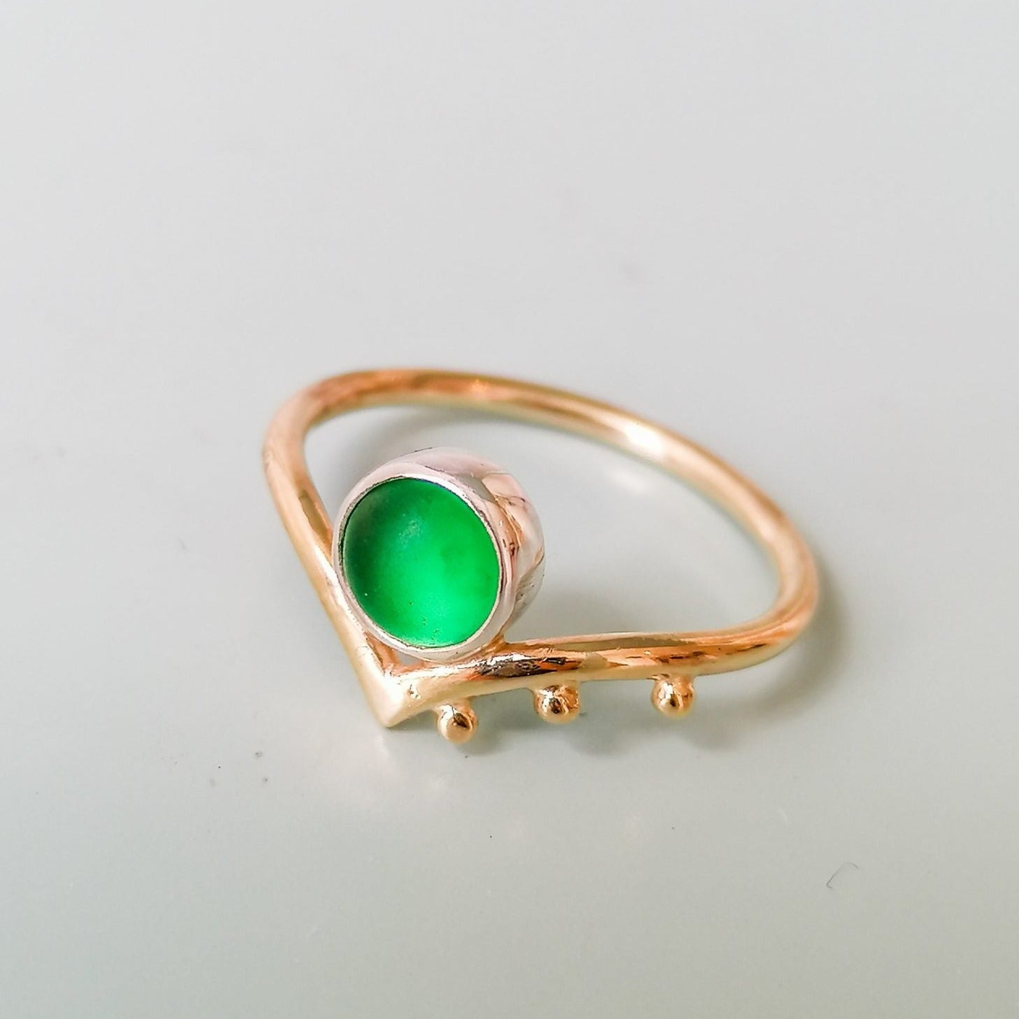 9 Carat Yellow Gold Green Sea Glass Engagement Ring - ALLURE CollectionRingsBooblinka Jewellery