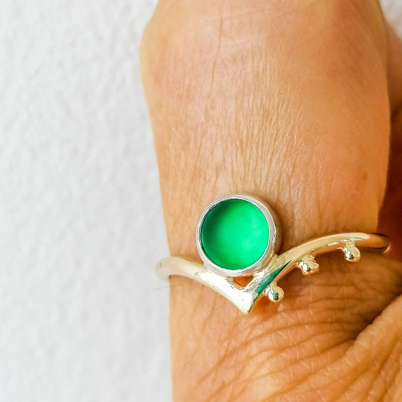 9 Carat Yellow Gold Green Sea Glass Ring - ALLURE Collection by Booblinka Jewellery