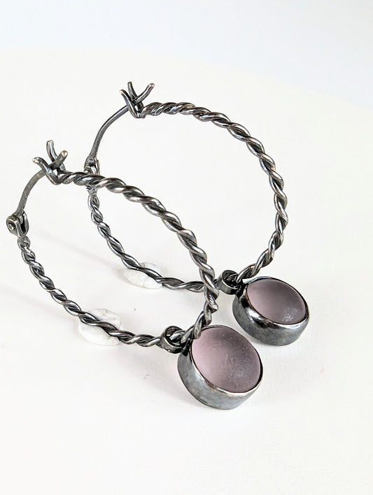 Pink Sea Glass Twisted Hoop EarringsEarringsBooblinka Jewellery