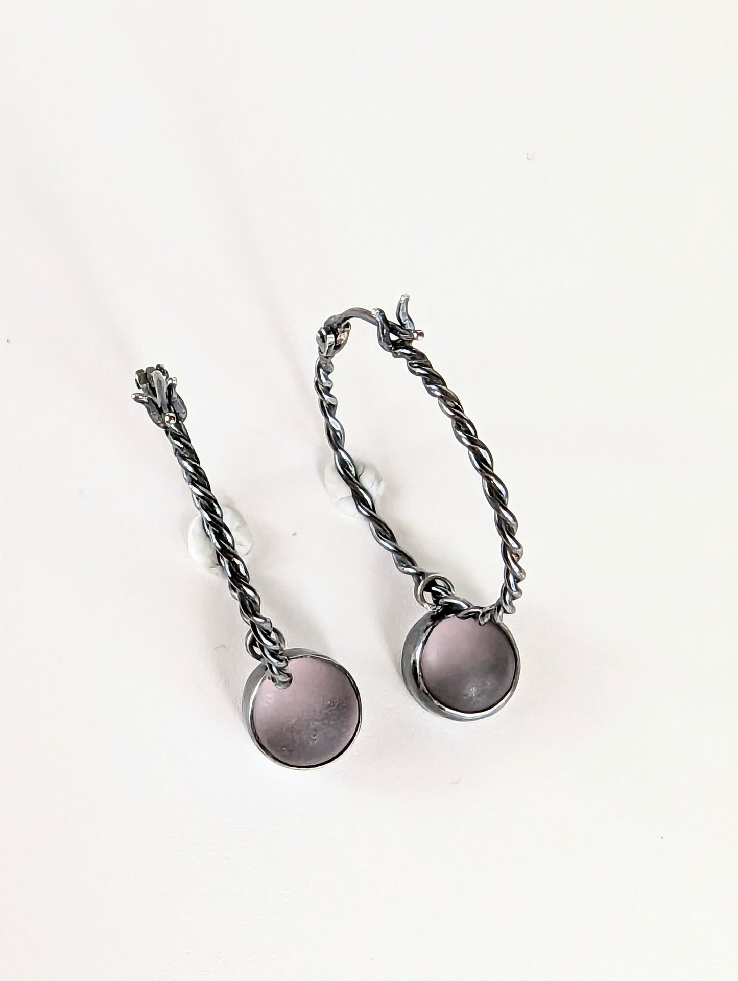 Pink Sea Glass Twisted Hoop Earrings - Booblinka Jewellery