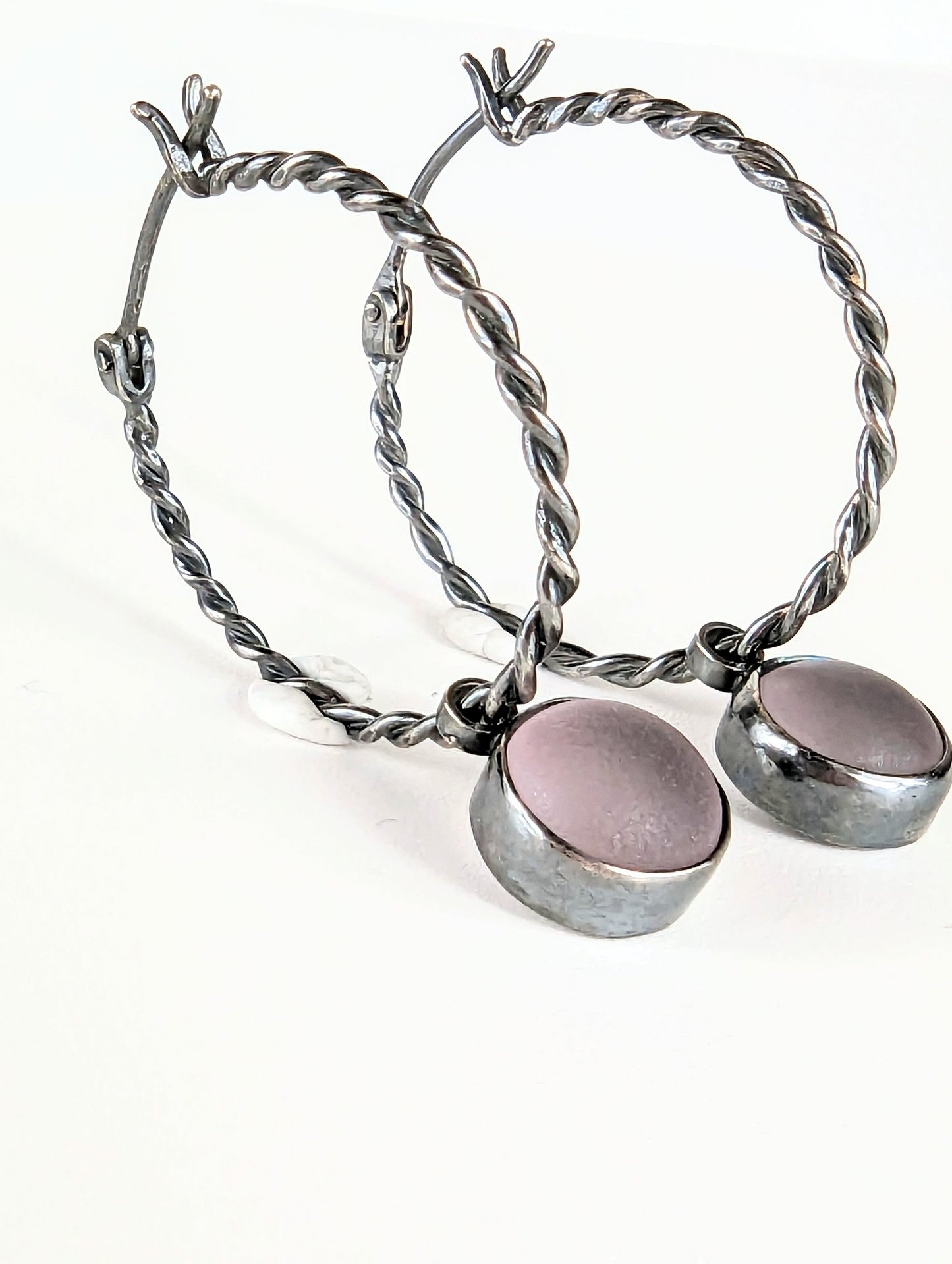 Pink Sea Glass Twisted Hoop Earrings - Booblinka Jewellery