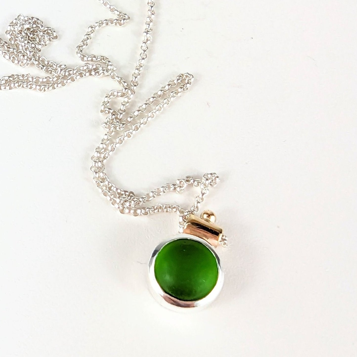 Gold and silver green sea glass necklace Allure Collection by Booblinka Jewellery