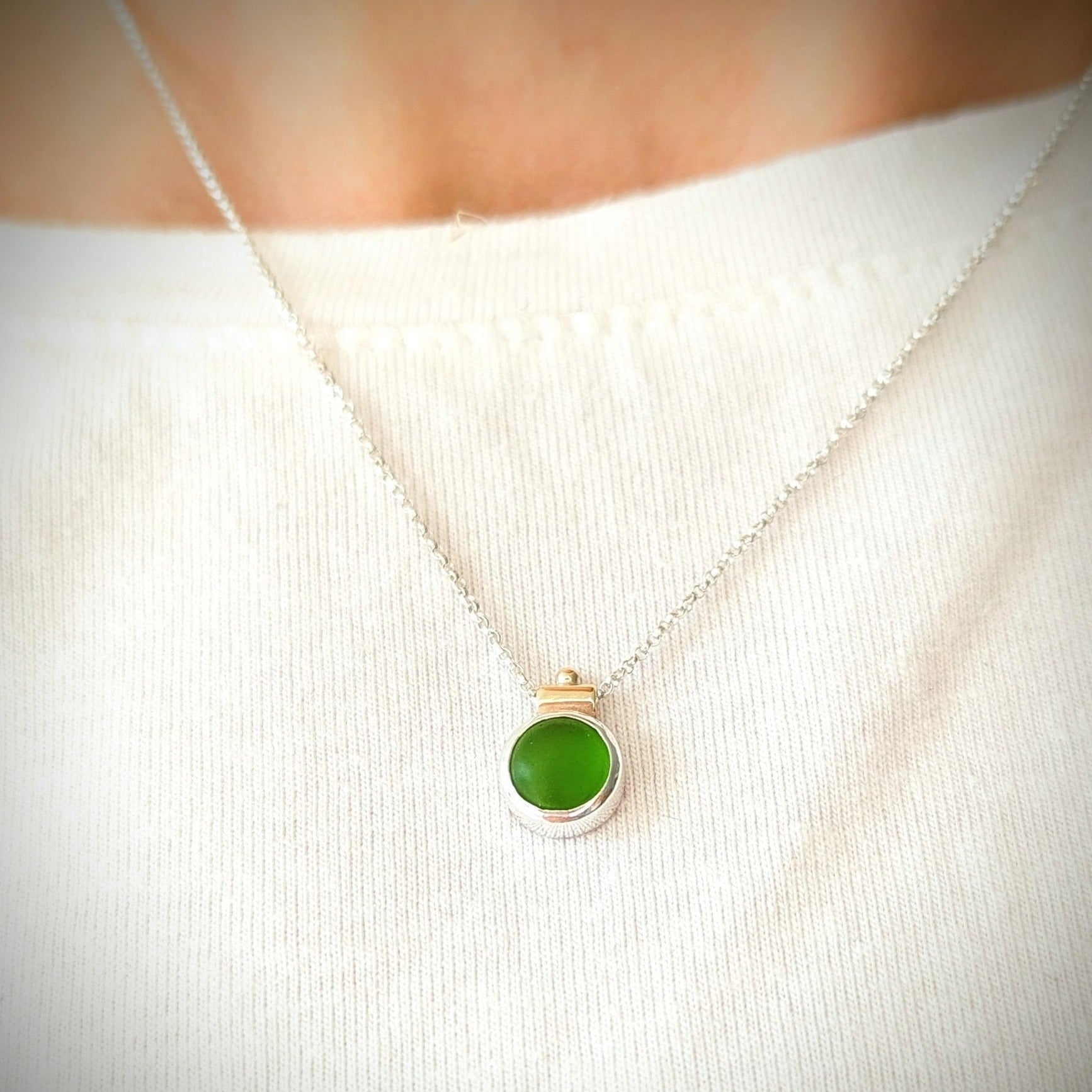 Green Sea Glass Gold and Silver Necklace - ALLURE CollectionNecklacesBooblinka Jewellery