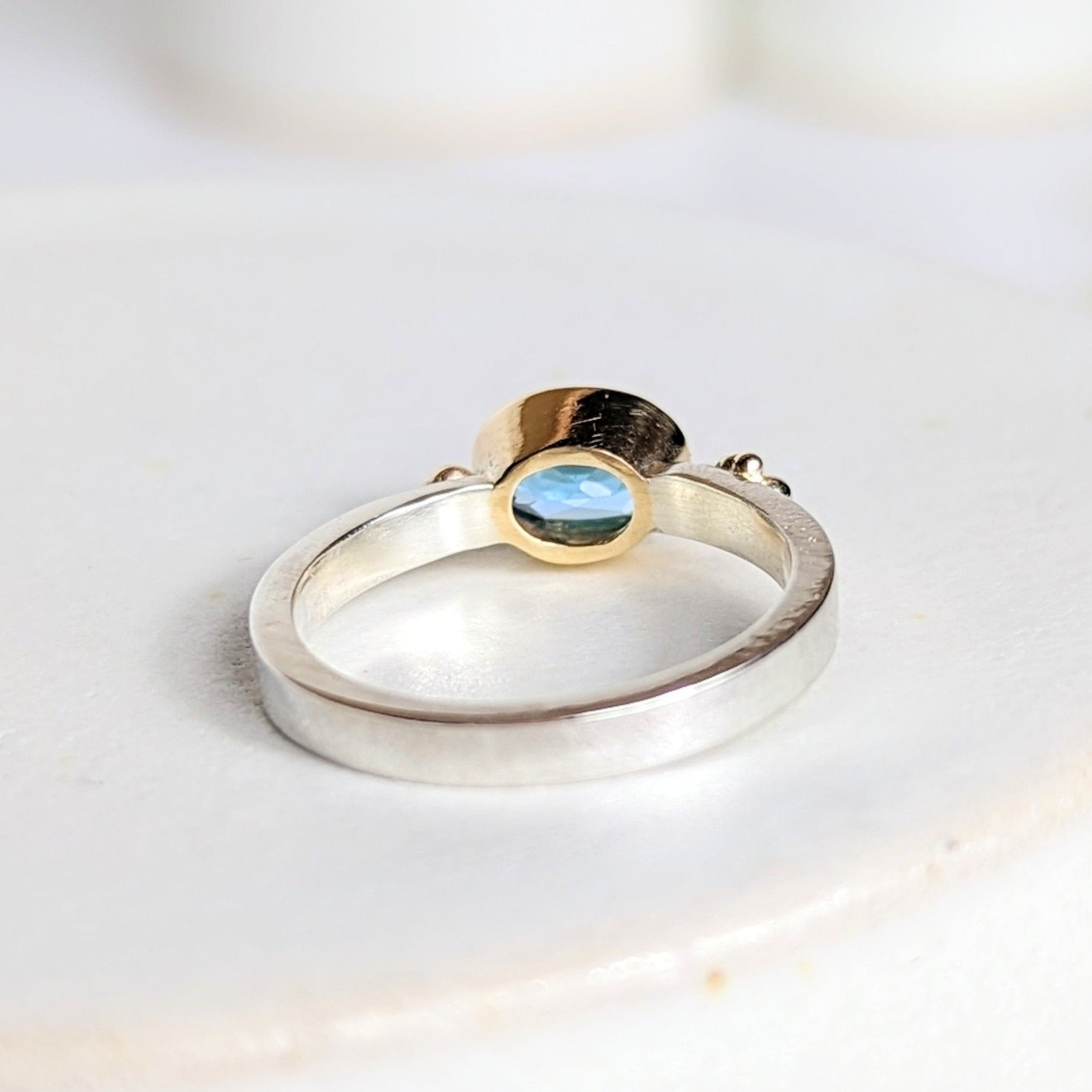 Maya Gold and Silver Ring with Swiss Blue Topaz - Ocean collection - Booblinka Jewellery