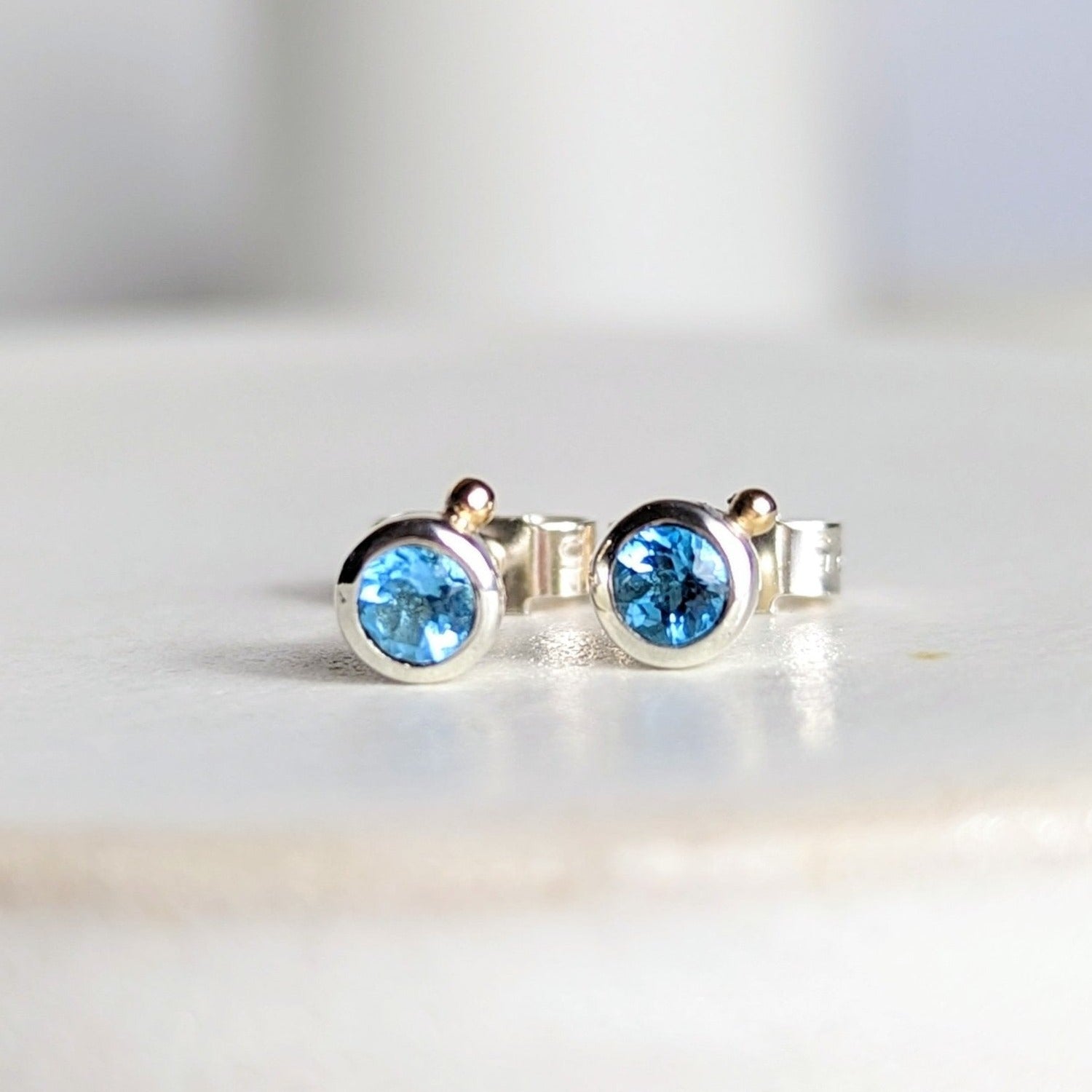 Mini Daria Stud Earrings with Swiss Blue Topaz - Ocean Collection - Booblinka Jewellery
