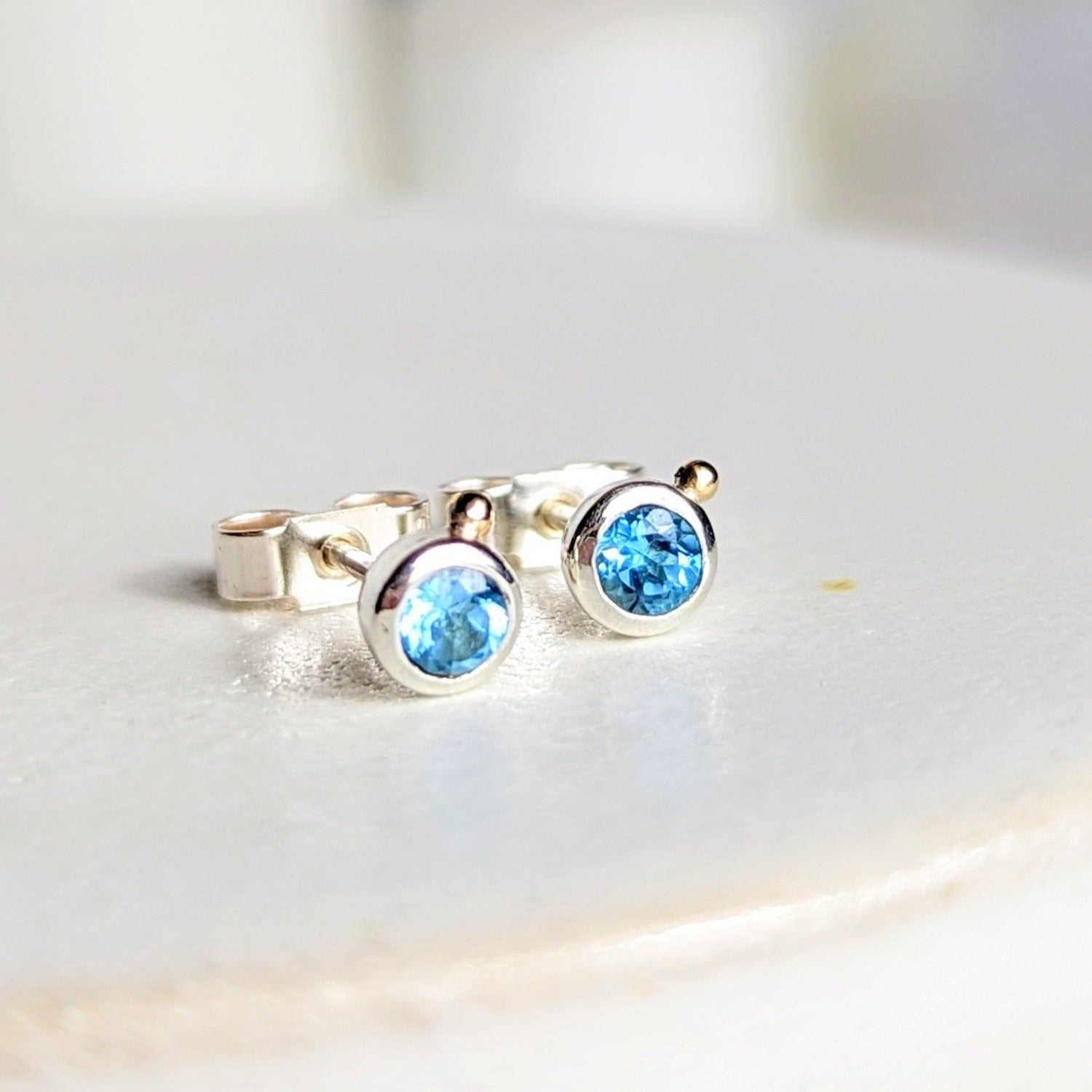 Mini Daria Stud Earrings with Swiss Blue Topaz - Ocean Collection - Booblinka Jewellery