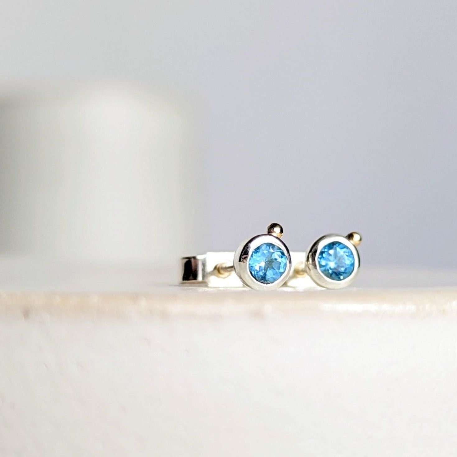 Mini Daria Stud Earrings with Swiss Blue Topaz - Ocean Collection - Booblinka Jewellery