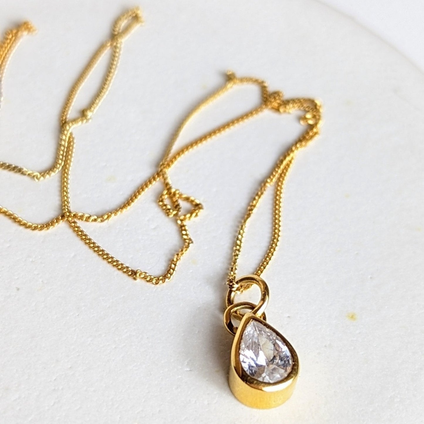 Sparkling Teardrop White CZ Necklace - Handmade, 18 Carat Gold PlatedNecklacesBooblinka Jewellery
