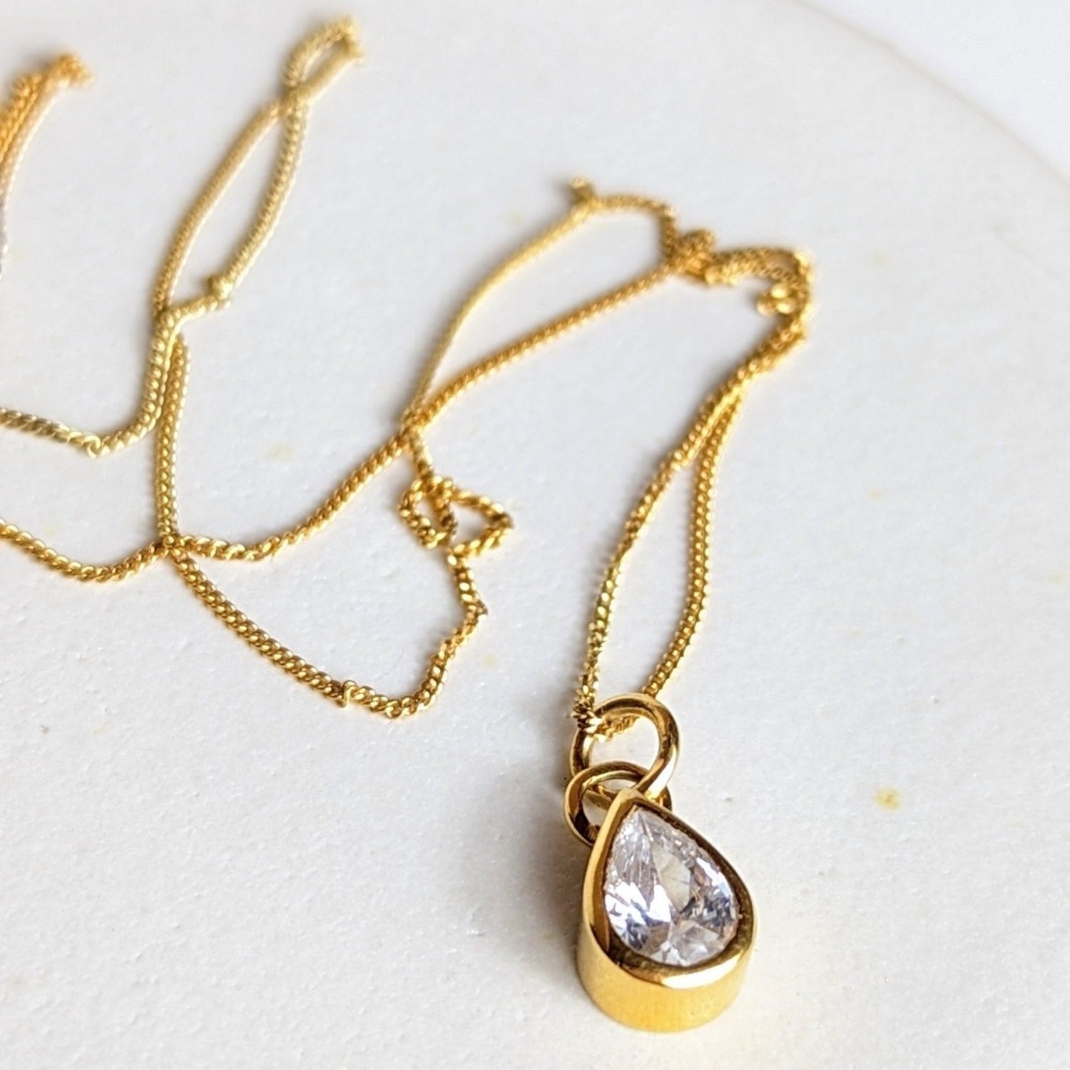 Sparkling Teardrop White CZ Necklace - Handmade, 18 Carat Gold PlatedNecklacesBooblinka Jewellery