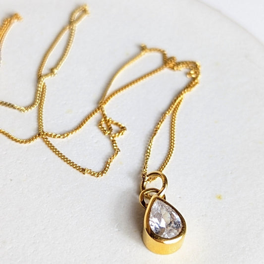 Sparkling Teardrop White CZ Necklace - Handmade, 18 Carat Gold PlatedNecklacesBooblinka Jewellery