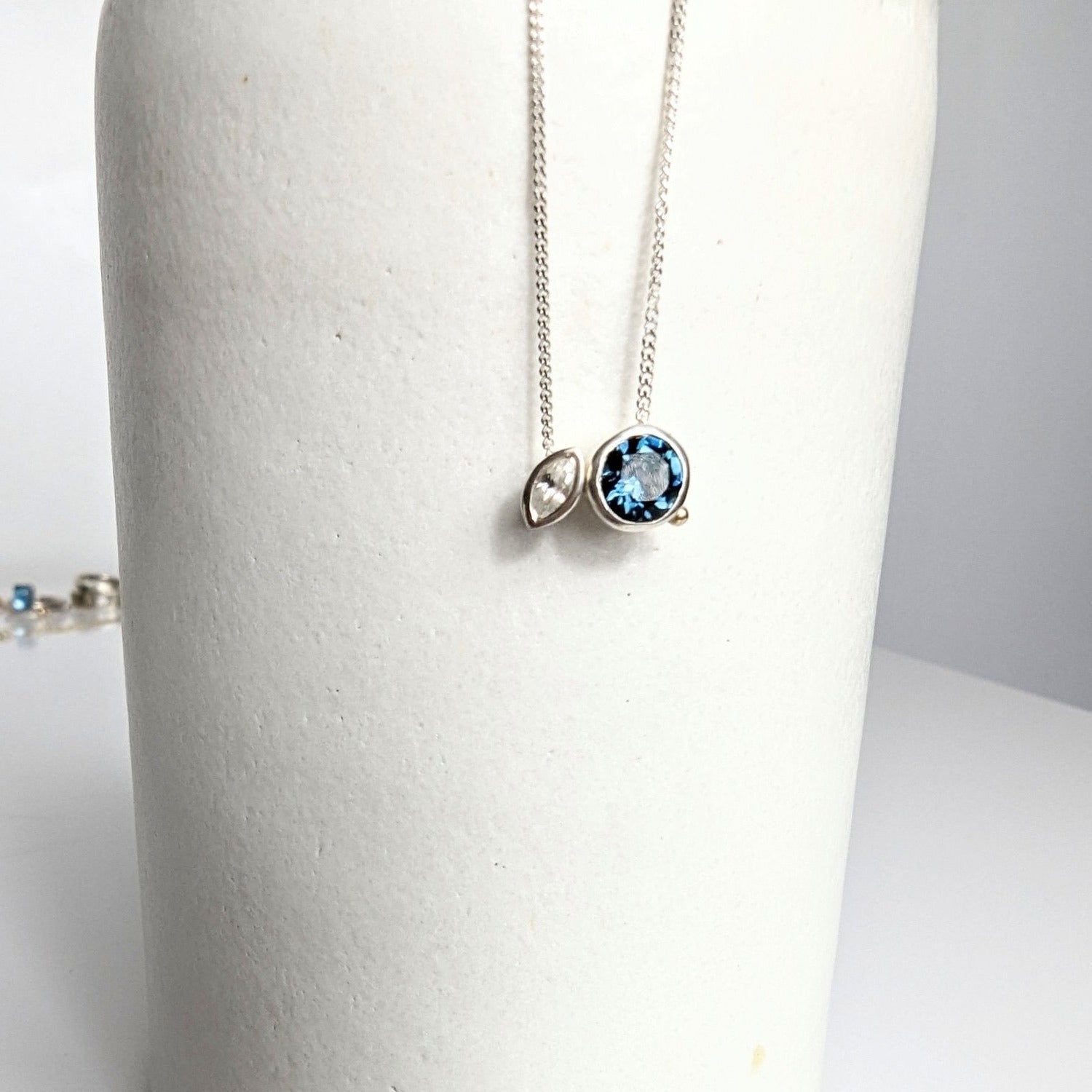 Dainty Silver Aida Necklace with London Blue Topaz and Marquise White Zircon - Ocean Collection - Booblinka Jewellery