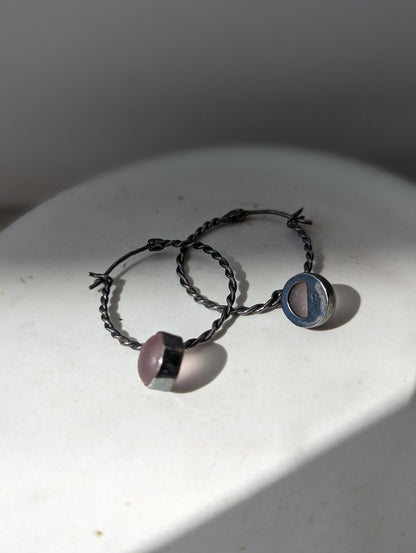 Pink Sea glass Twisted Hoop Earrings - Booblinka Jewellery