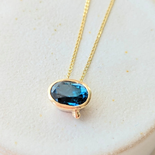 Oval London Blue Topaz Necklace in 9 Carat Gold from Ocean Collection made by Booblinka Jewellery
