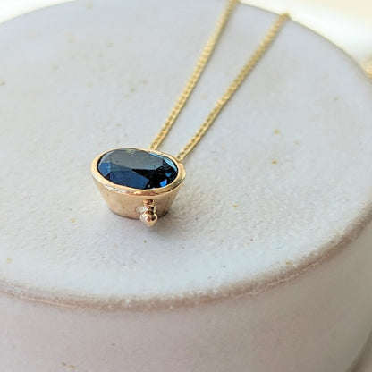 Gold delicate floating necklace with oval London Blue Topaz by Booblinka Jewellery