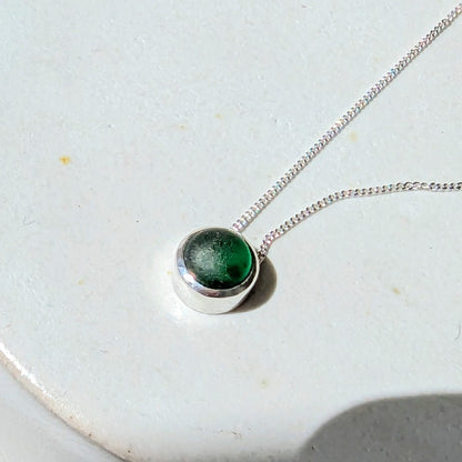 Floating Dark Green Sea Glass Silver Necklace by Booblinka Jewellery