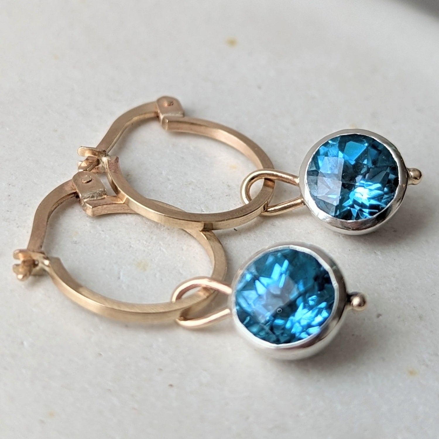 Daria Swiss Blue Topaz Charm Hoop Earrings - Ocean Collection - Booblinka Jewellery