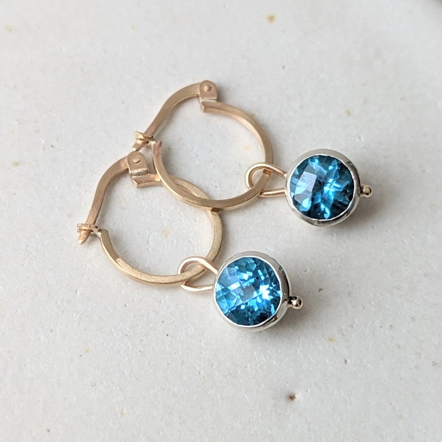 Daria Swiss Blue Topaz Charm Hoop Earrings - Ocean Collection - Booblinka Jewellery