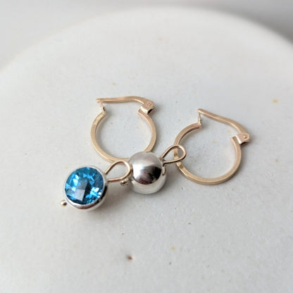 Daria Swiss Blue Topaz Charm Hoop Earrings - Ocean Collection - Booblinka Jewellery