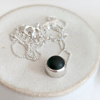 Floating Dark Green Sea Glass Silver Necklace by Booblinka Jewellery