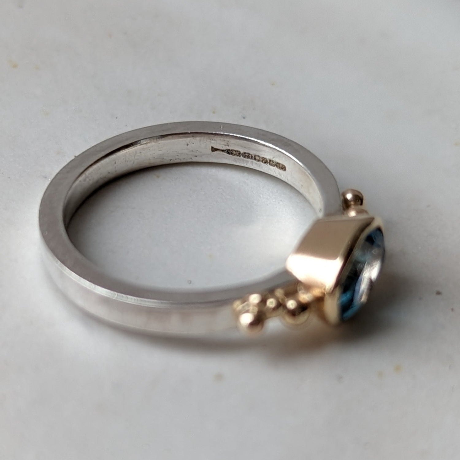 Maya Gold and Silver Ring with Swiss Blue Topaz - Ocean collection - Booblinka Jewellery