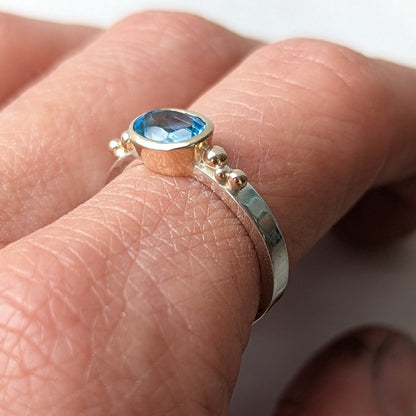 Maya Gold and Silver Ring with Swiss Blue Topaz - Ocean collection - Booblinka Jewellery