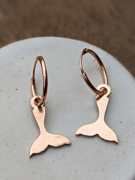 Rose Gold Mermaid Charm Hoop Earrings - Booblinka Jewellery