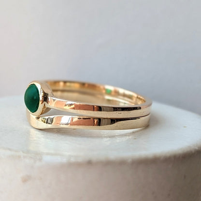 Green Sea Glass Engagement Stacking Rings in 9 Carat Yellow Gold - Booblinka Jewellery