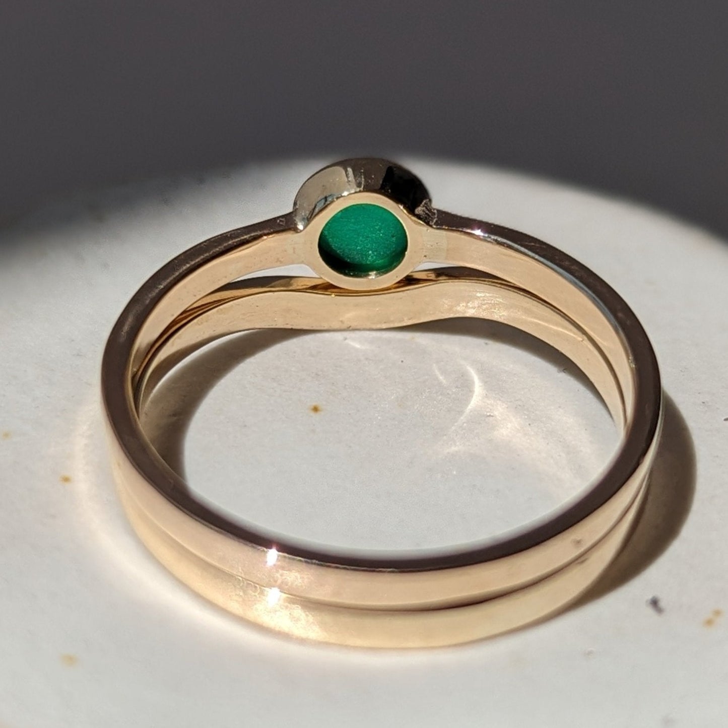 Green Sea Glass Engagement Stacking Rings in 9 Carat Yellow Gold - Booblinka Jewellery