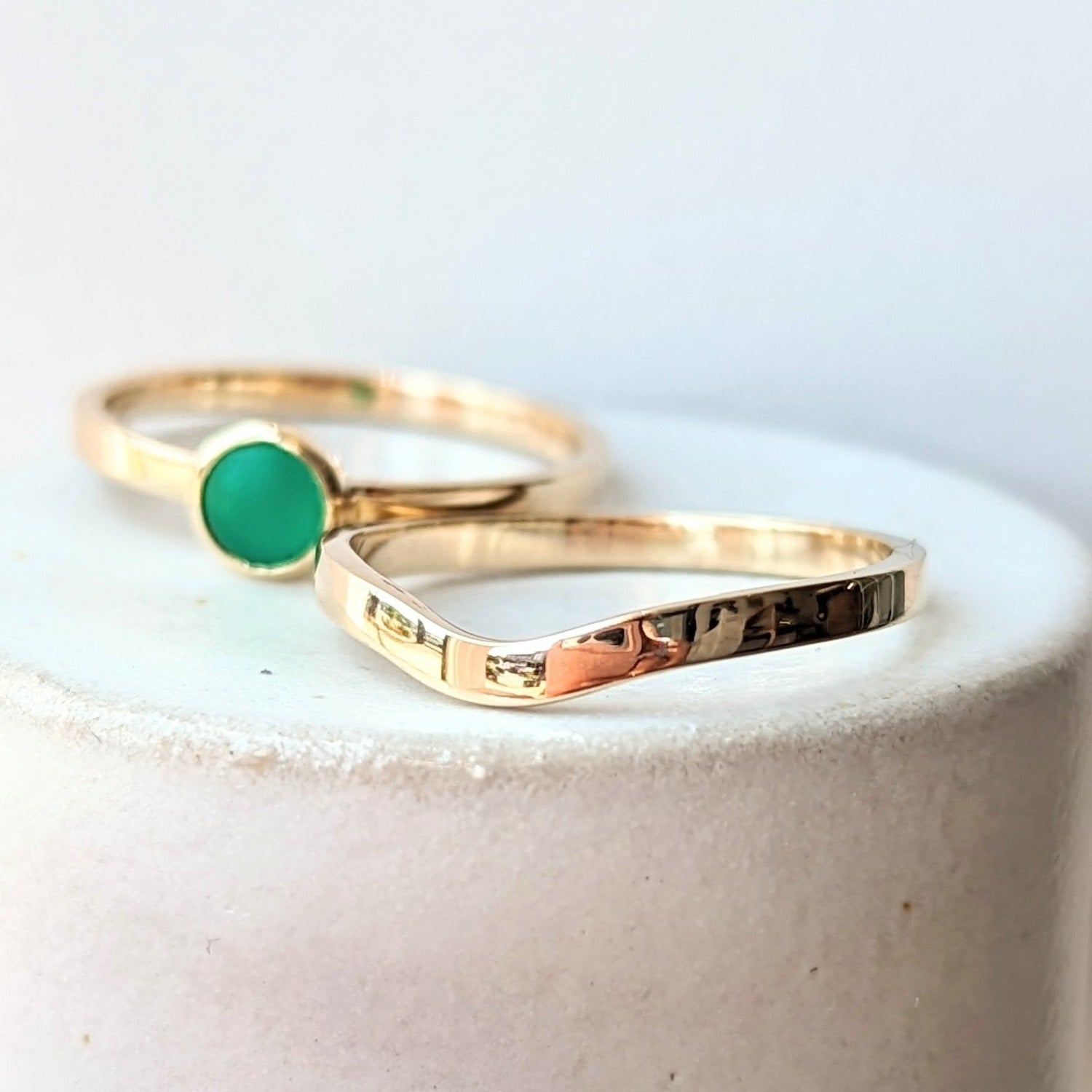 9 Carat Gold Green Sea Glass Set of Engagement Stacking RingsRingsBooblinka Jewellery