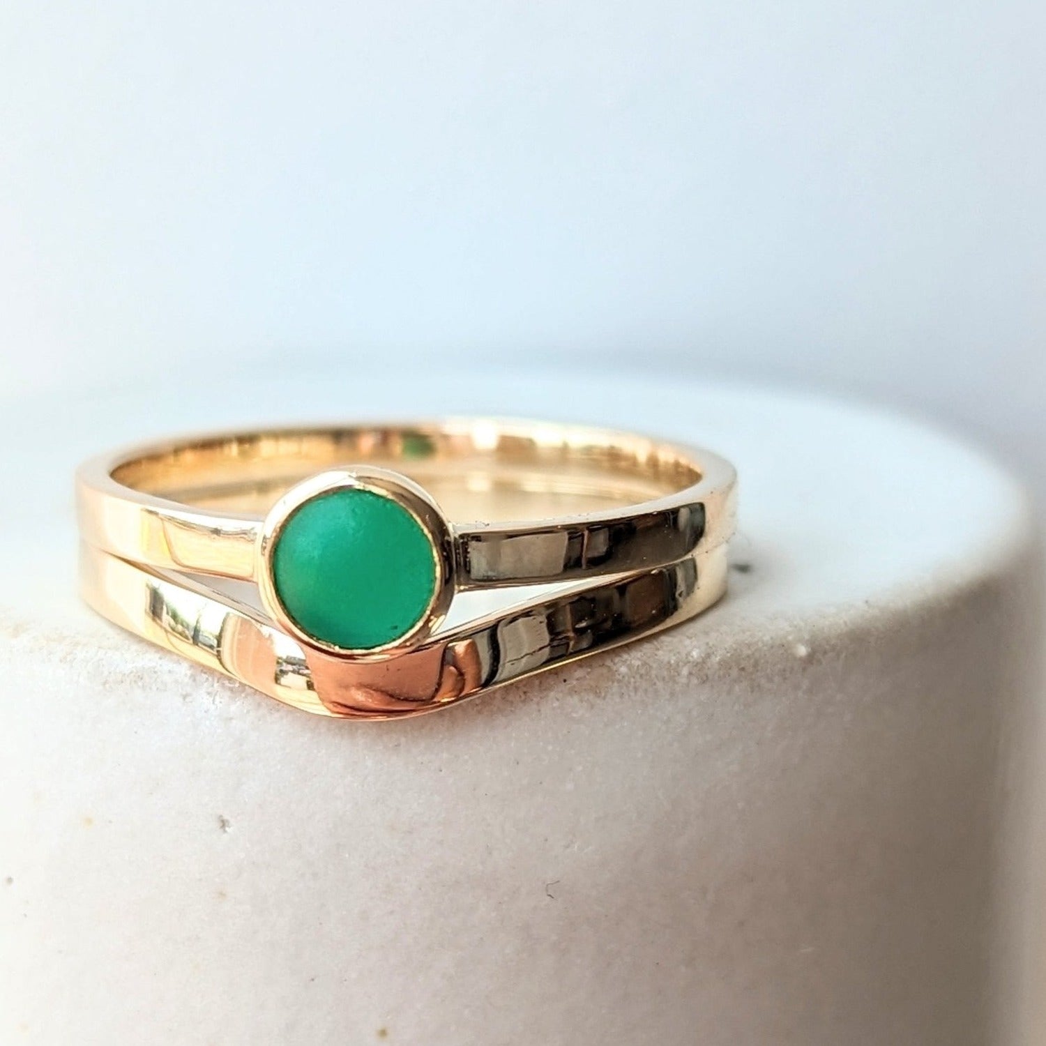 9 Carat Gold Green Sea Glass Set of Engagement Stacking RingsRingsBooblinka Jewellery