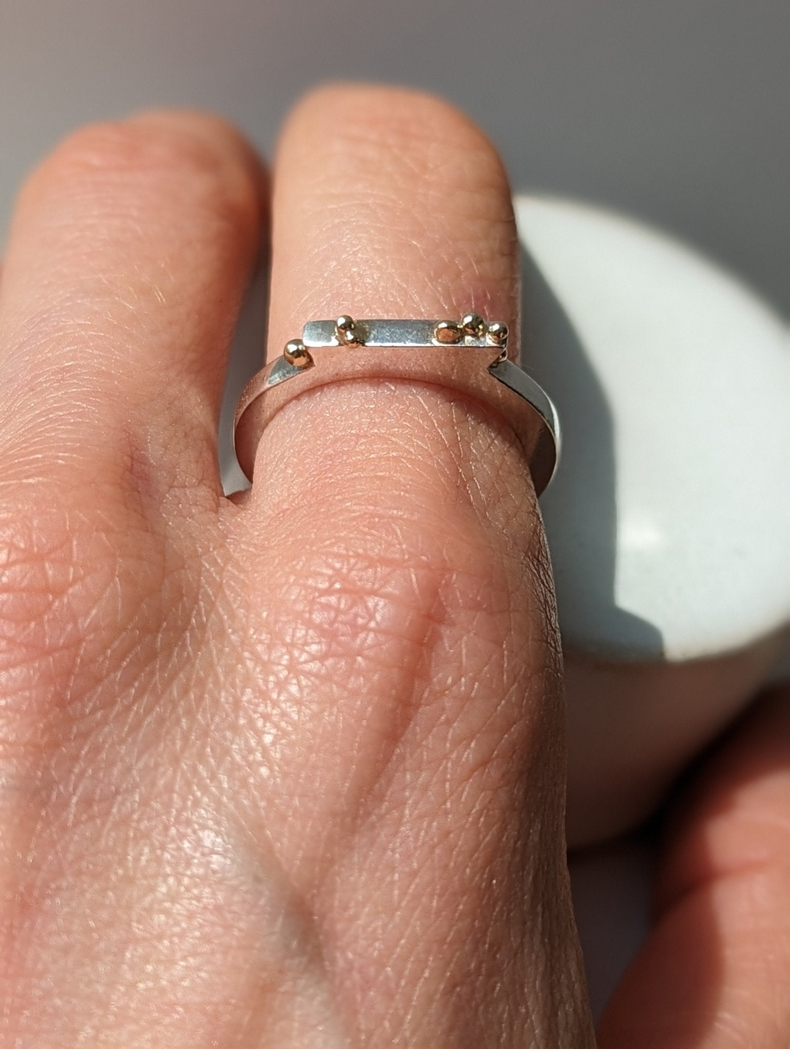 Contemporary Silver Ring with Gold GranulesRingsBooblinka Jewellery
